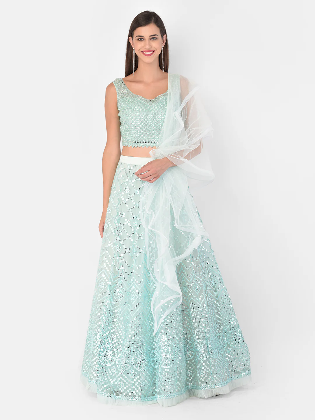 Neerus Sky Blue Color Nett Fabric Ghagra Set - Image 8