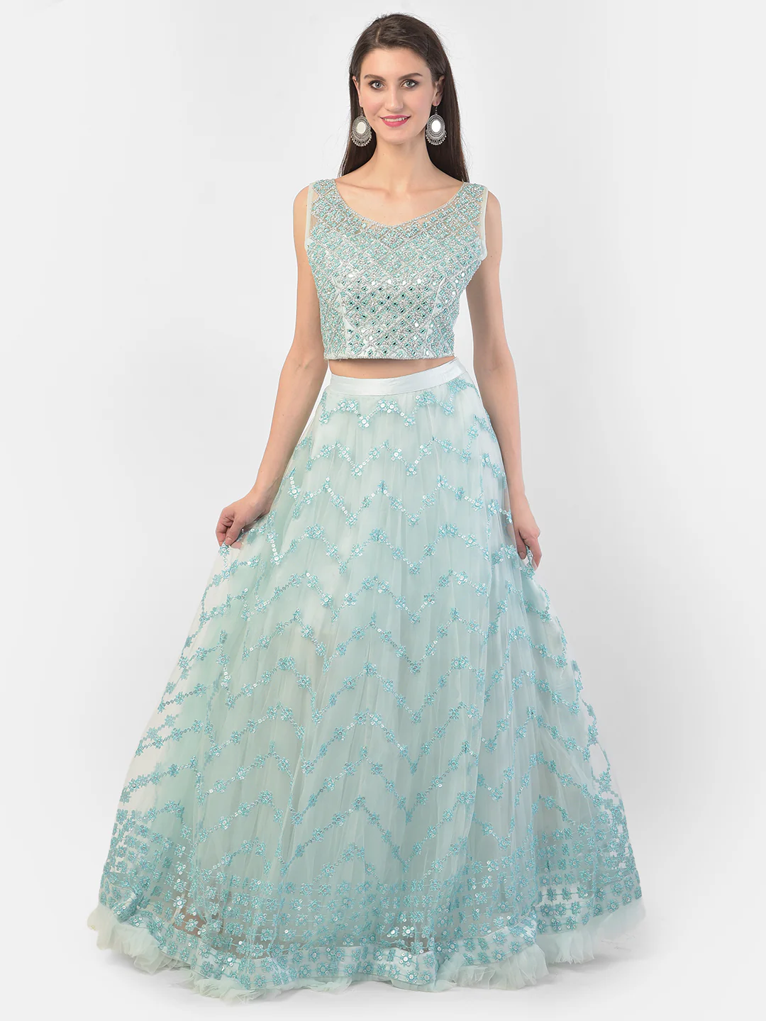Neerus Sky Blue Color Nett Fabric Ghagra Set - Image 7