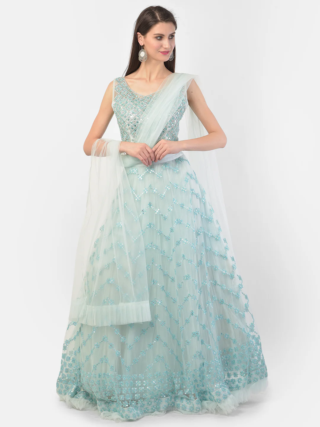 Neerus Sky Blue Color Nett Fabric Ghagra Set - Image 8