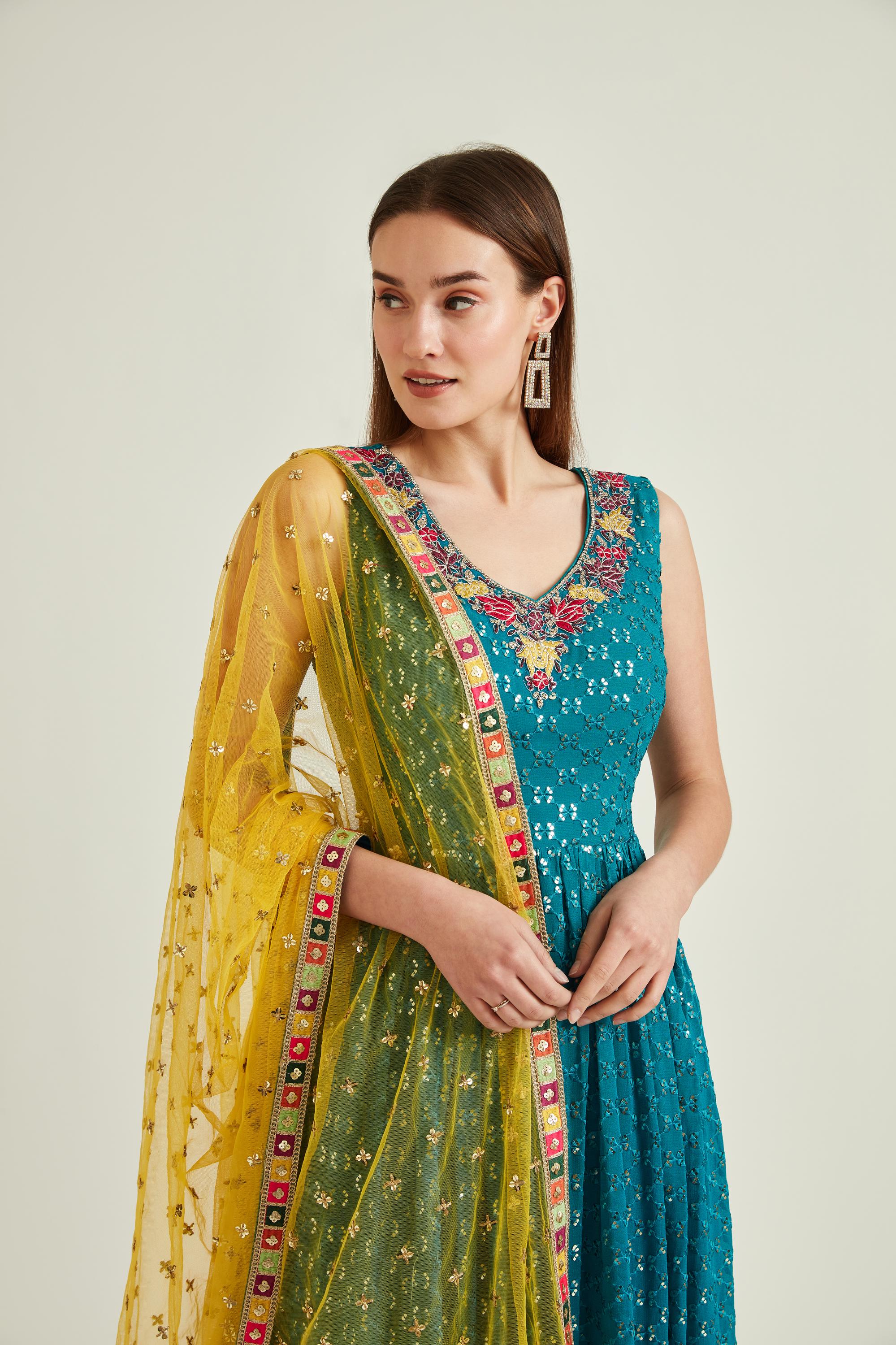 Neerus Teal Colour Georgette Fabric Suit-Anarkali - Image 2