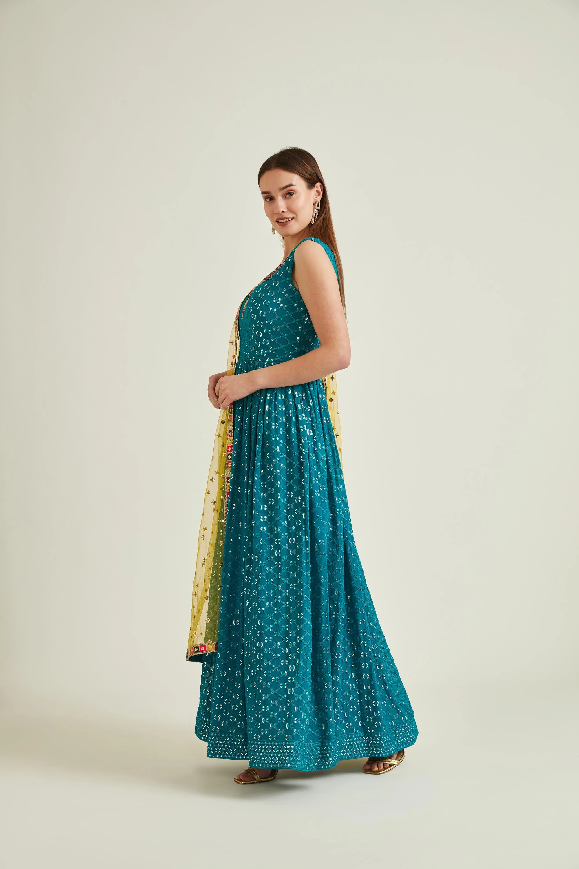 Neerus Teal Colour Georgette Fabric Suit-Anarkali - Image 3