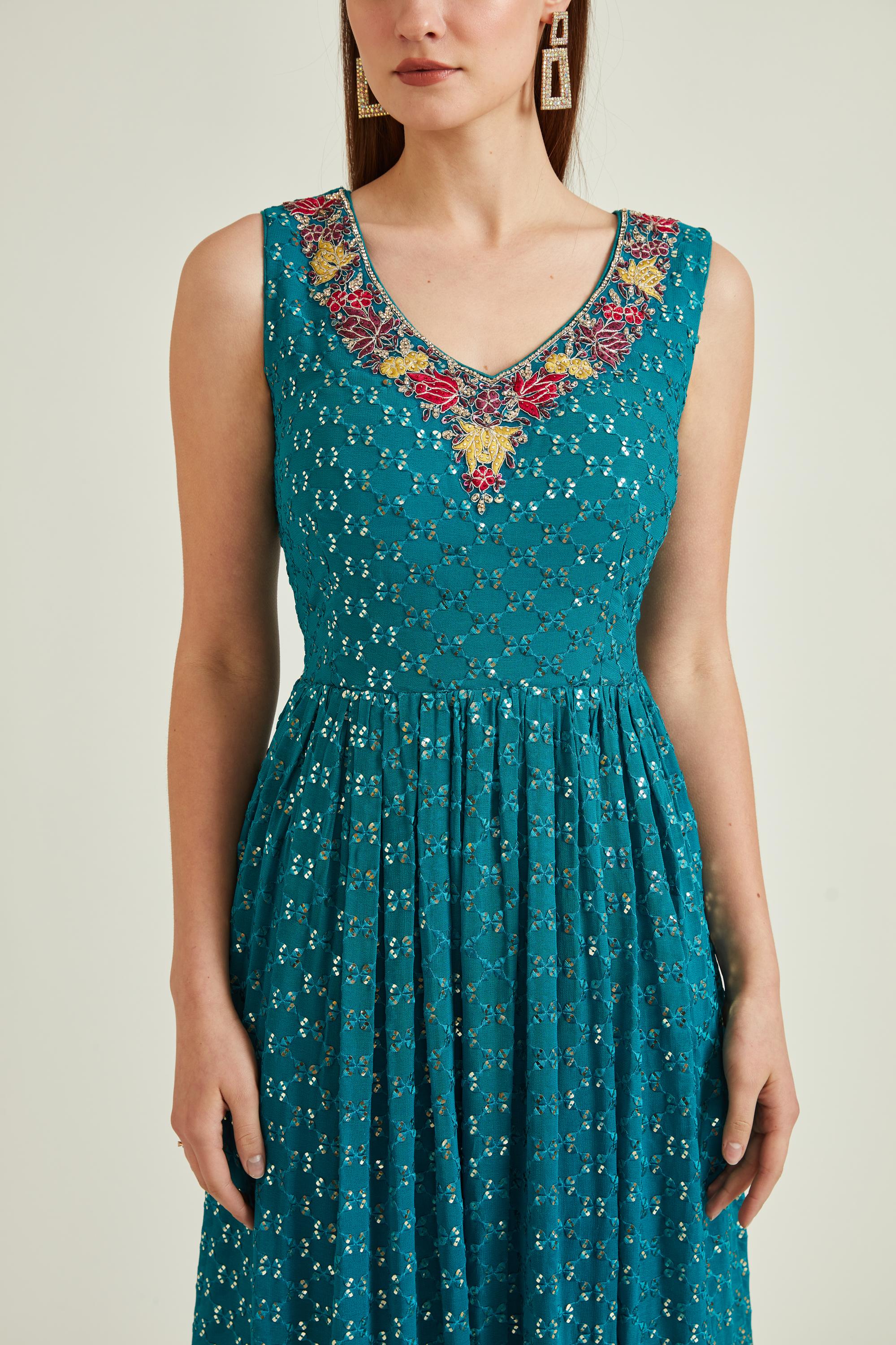 Neerus Teal Colour Georgette Fabric Suit-Anarkali - Image 5