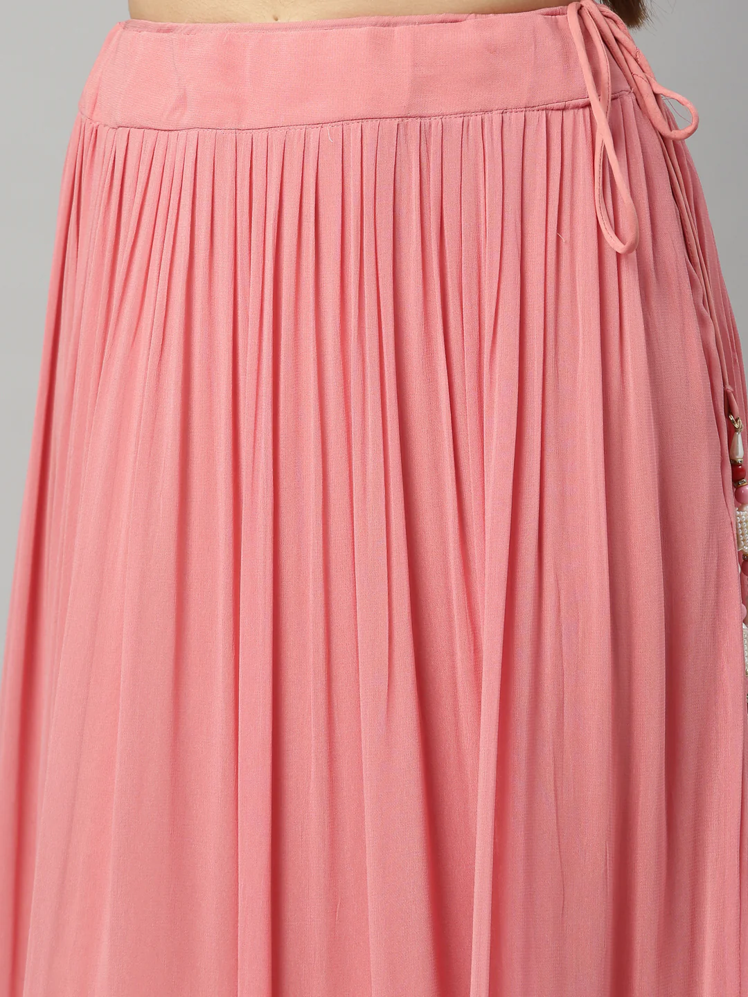 Neerus Tomato Color Georgette Fabric Ghagra Set - Image 7