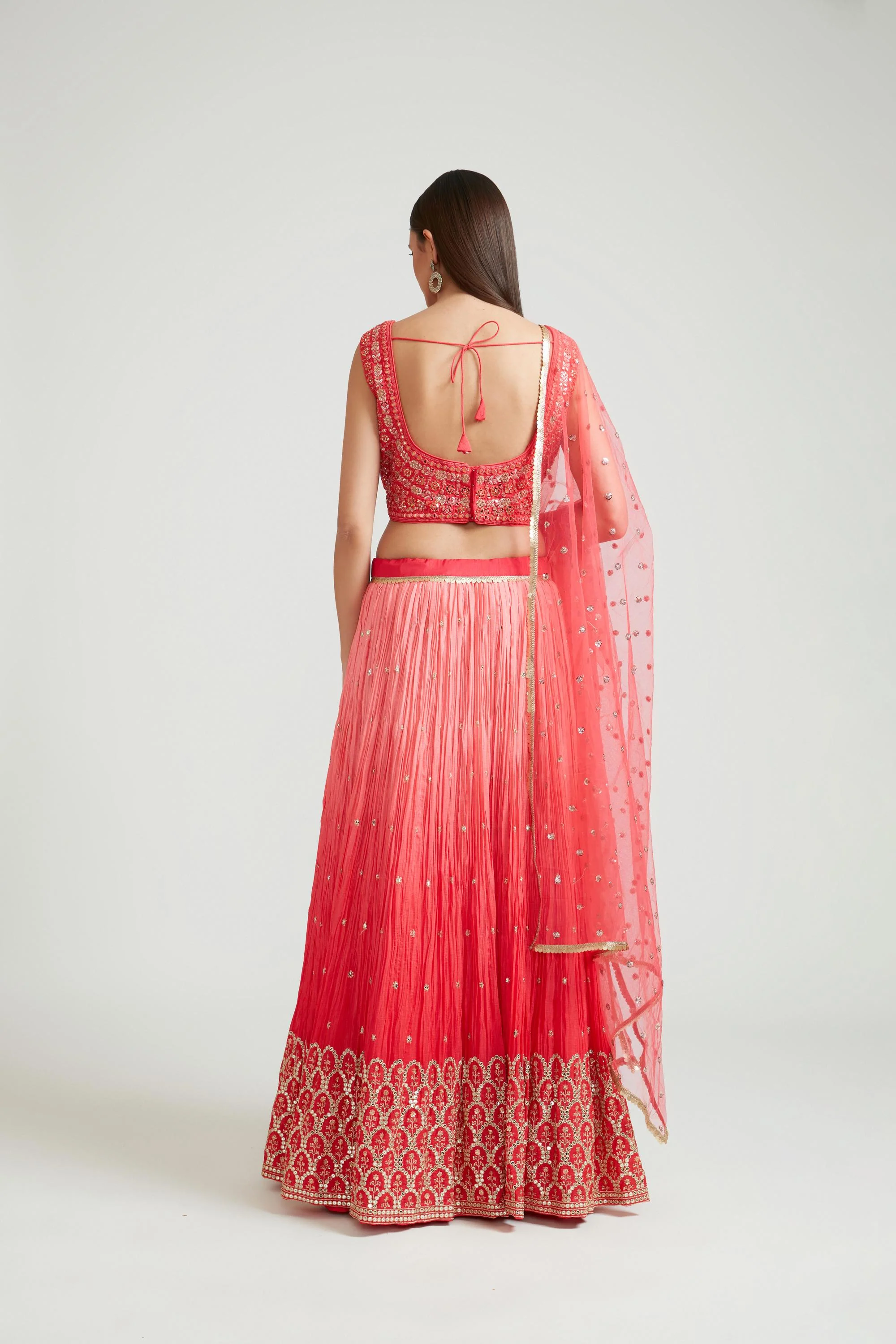 Neerus Tomato Color Silk Fabric Lehenga Choli - Image 3