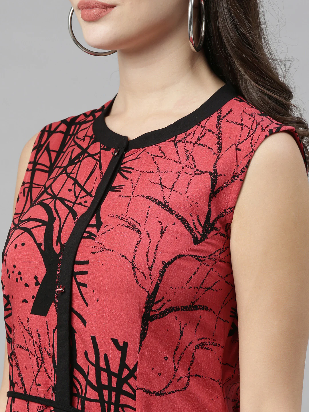 Neerus Tomato Color Slub Rayon Fabric Tunic - Image 6