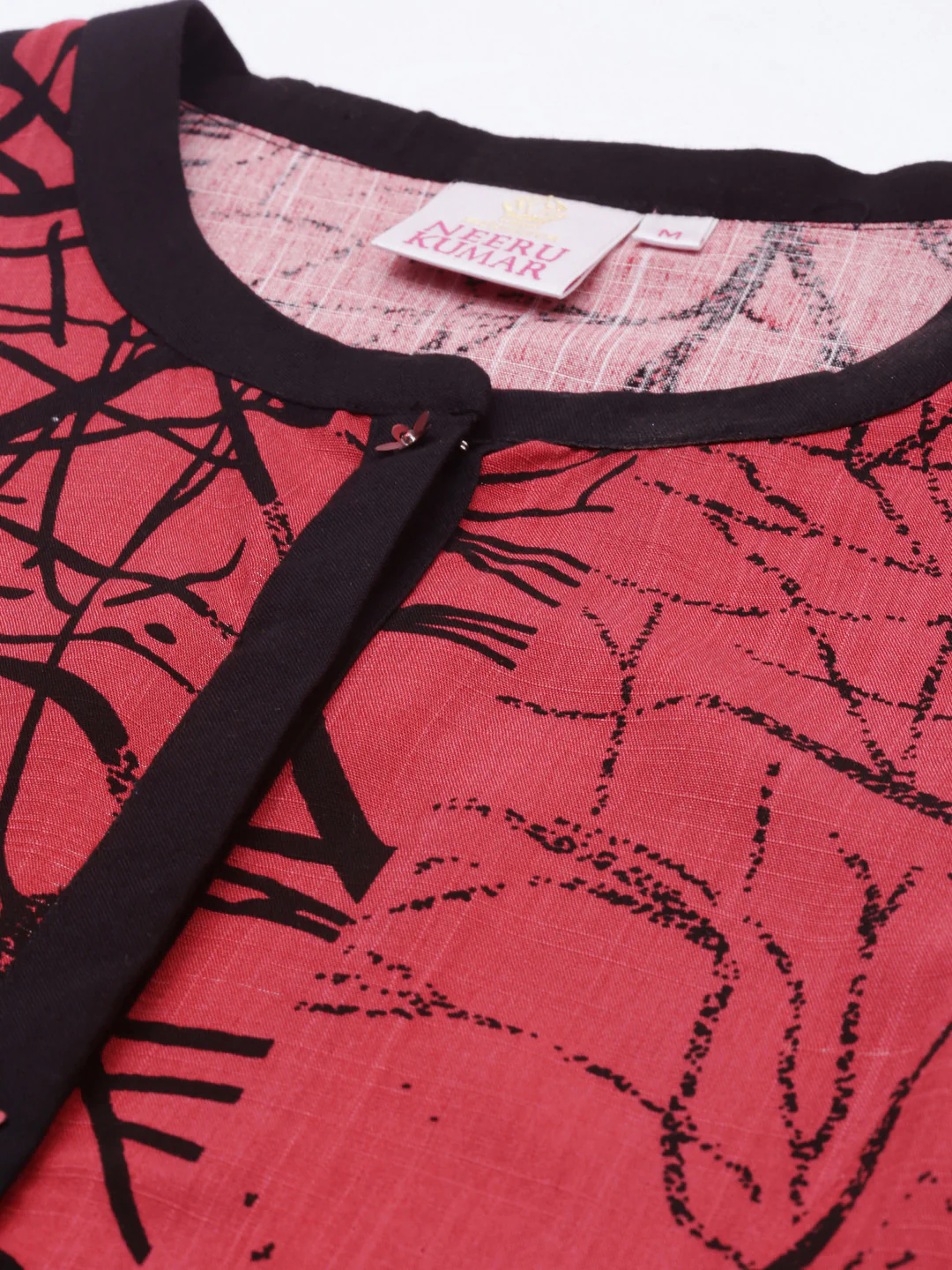 Neerus Tomato Color Slub Rayon Fabric Tunic - Image 7