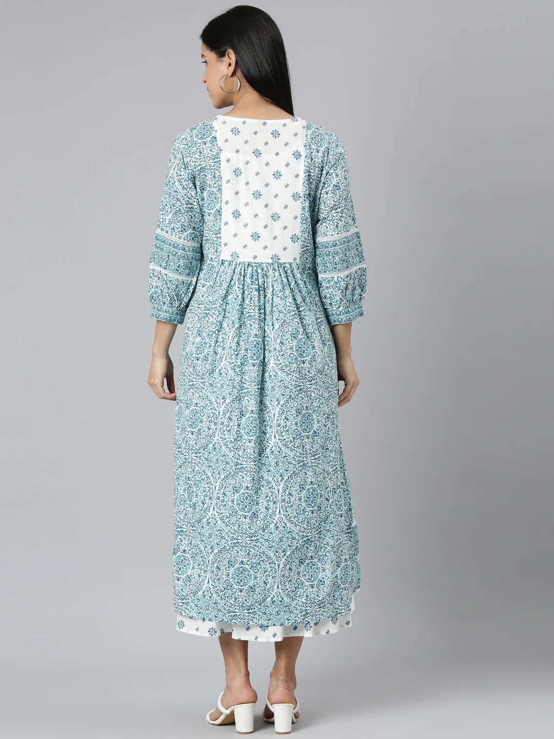 Neerus Turquoise Blue Straight Casual Floral Straight Kurta - Image 4
