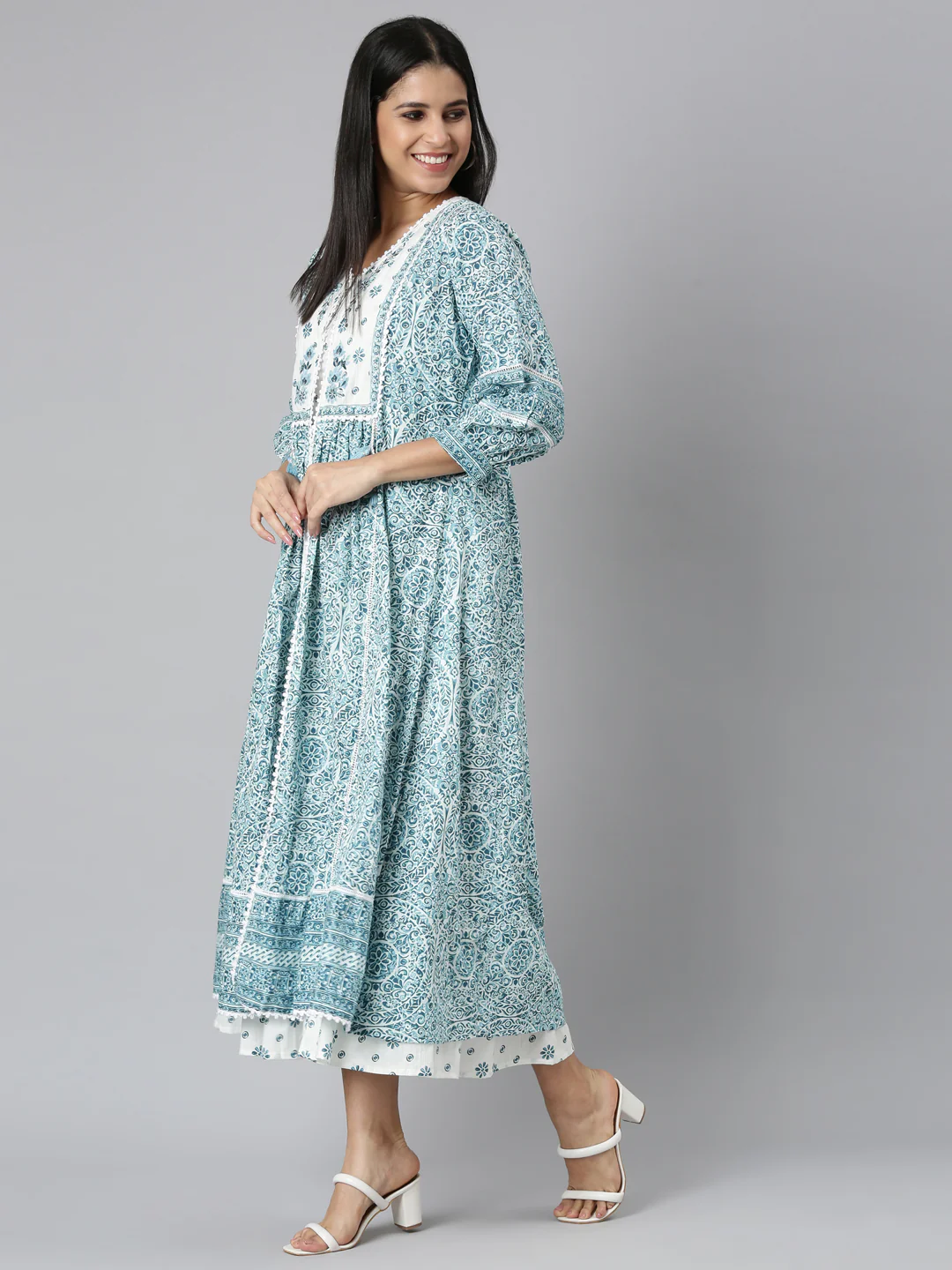 Neerus Turquoise Blue Straight Casual Floral Straight Kurta - Image 9