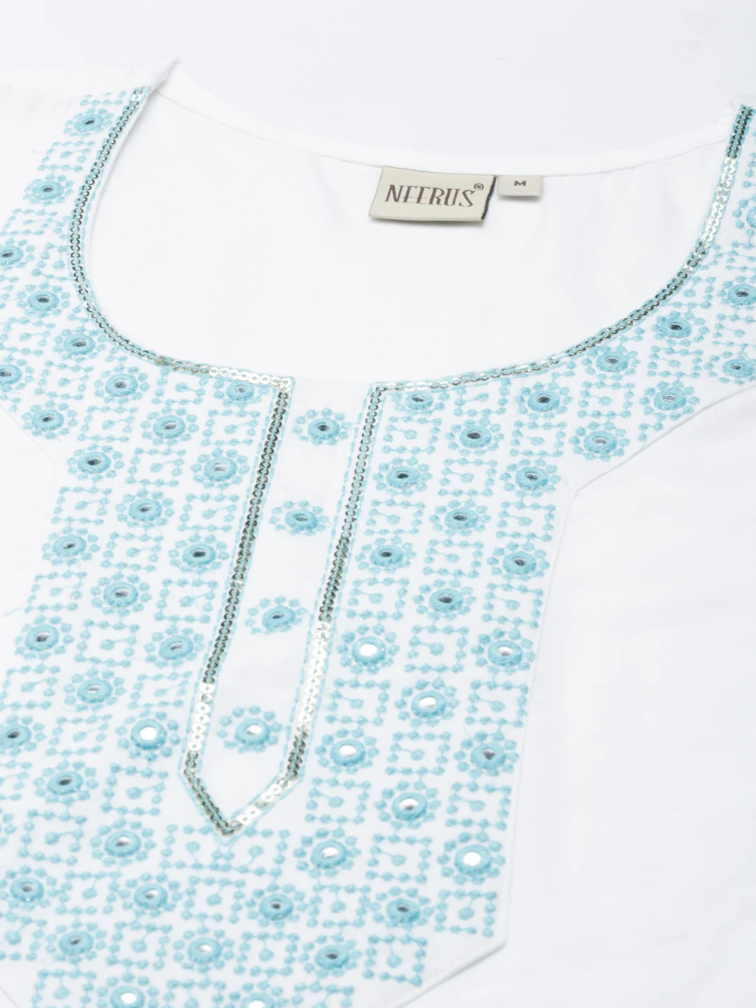 Neerus Turquoise Blue Straight Casual Solid Straight Kurta - Image 4