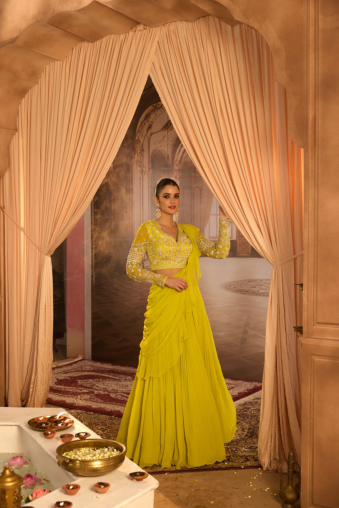 Neerus Variyali Green Embroidery Work Georgette Fabric Ghagra Set - Image 11