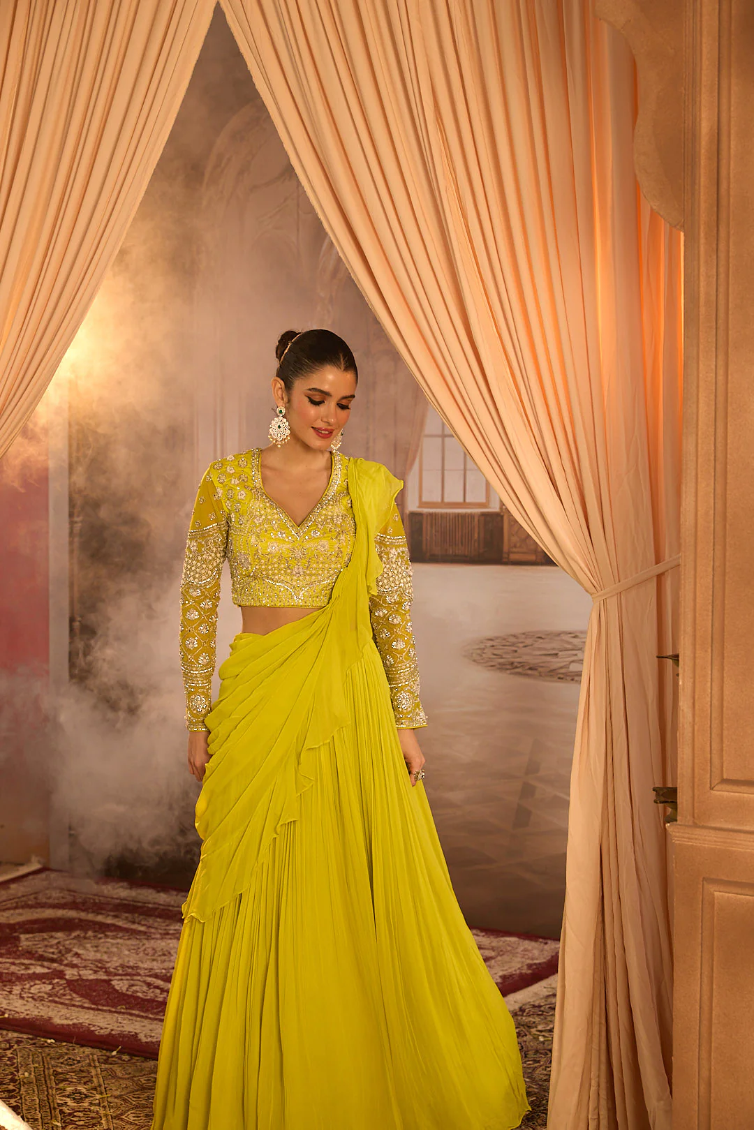 Neerus Variyali Green Embroidery Work Georgette Fabric Ghagra Set - Image 15