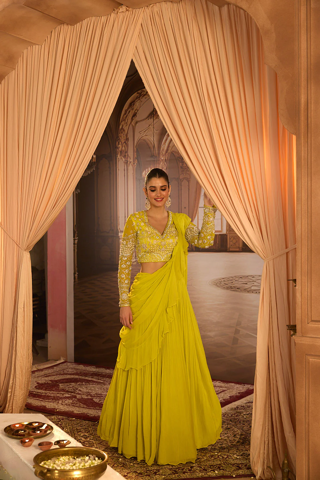 Neerus Variyali Green Embroidery Work Georgette Fabric Ghagra Set - Image 4
