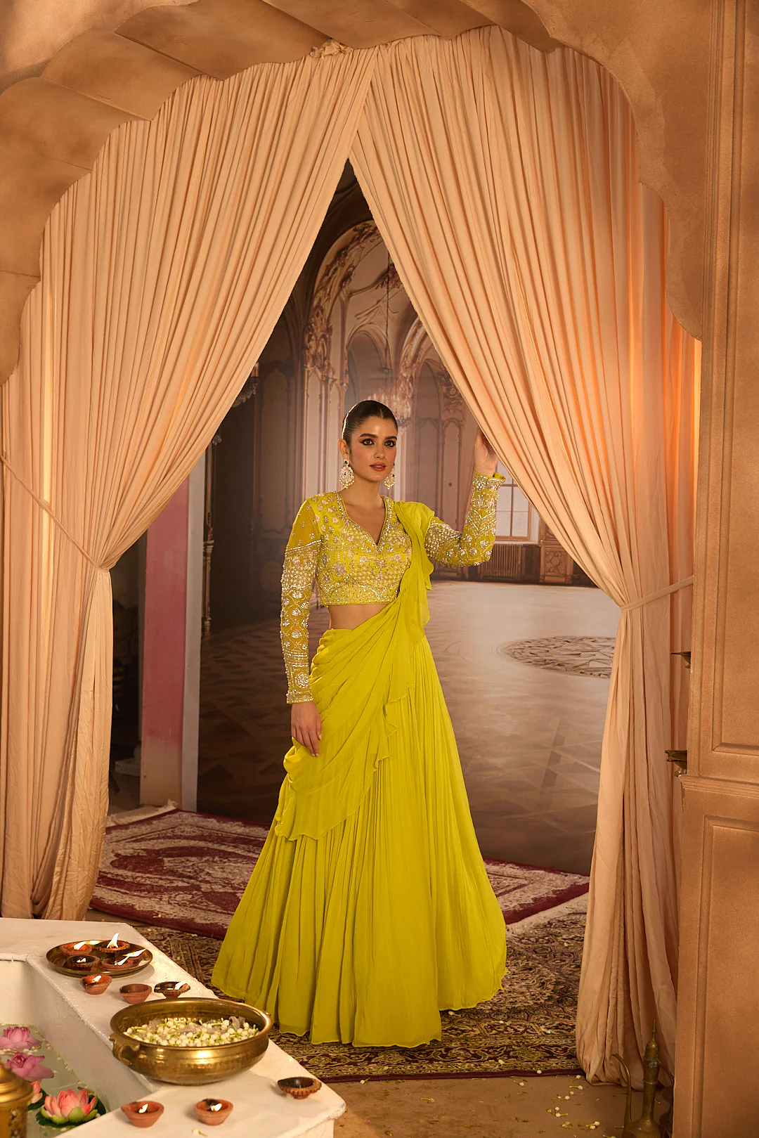 Neerus Variyali Green Embroidery Work Georgette Fabric Ghagra Set - Image 6