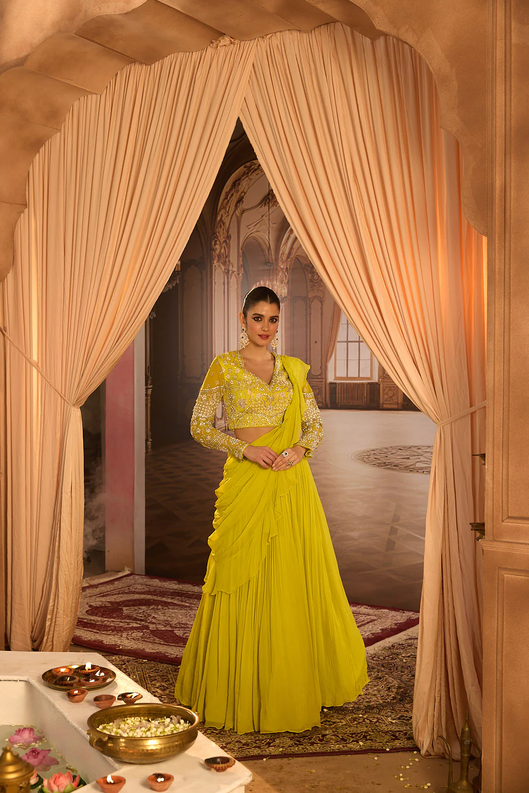 Neerus Variyali Green Embroidery Work Georgette Fabric Ghagra Set - Image 8