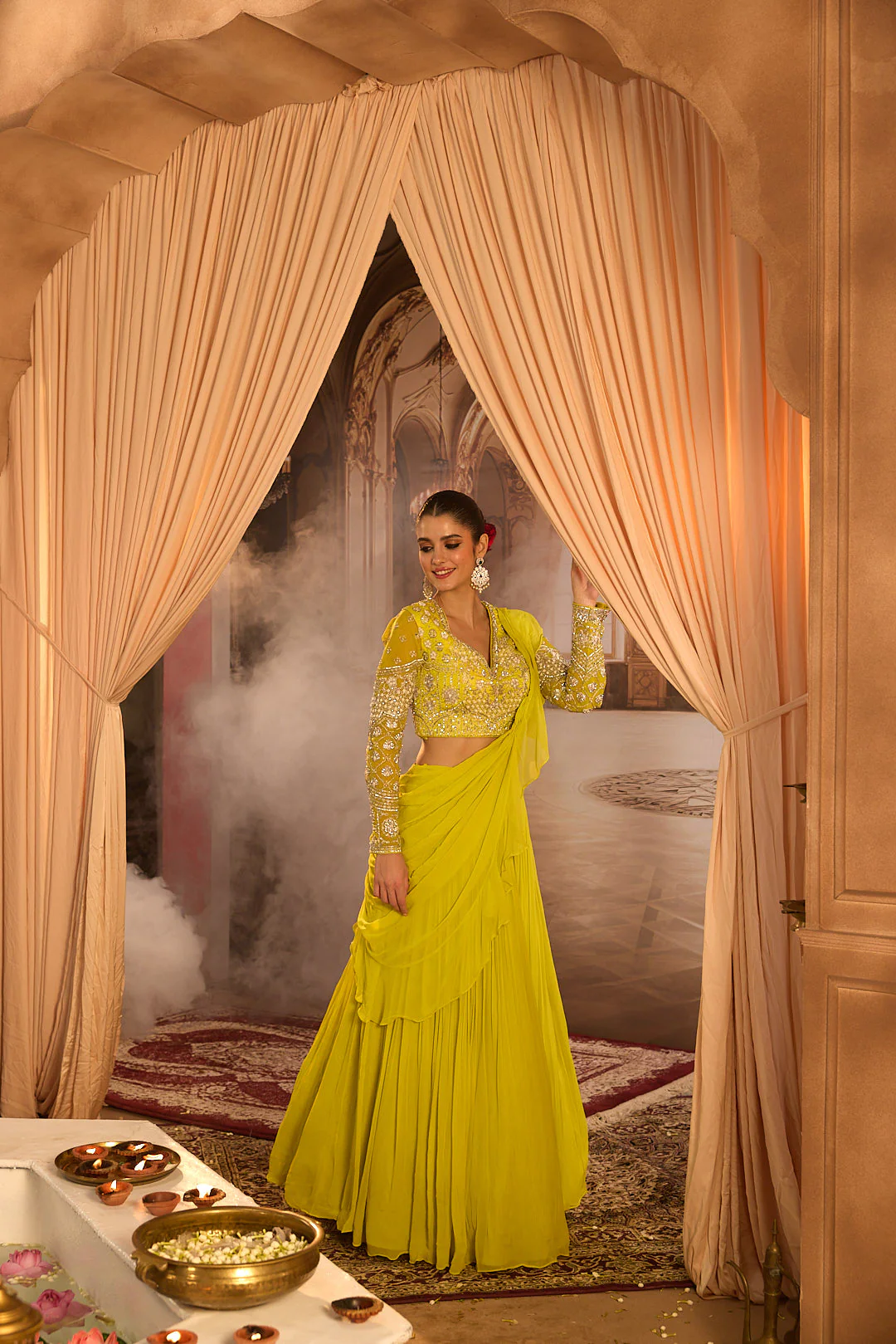 Neerus Variyali Green Embroidery Work Georgette Fabric Ghagra Set - Image 9
