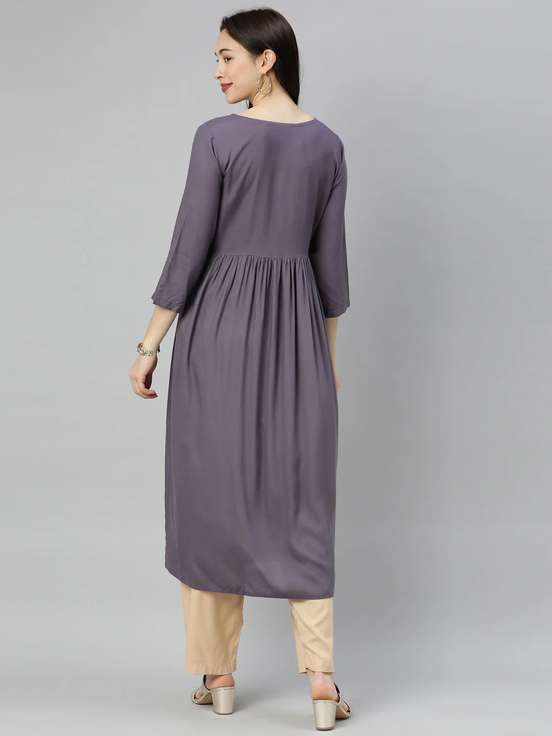 Neerus Violet Embroidered A Line Kurta - Image 6