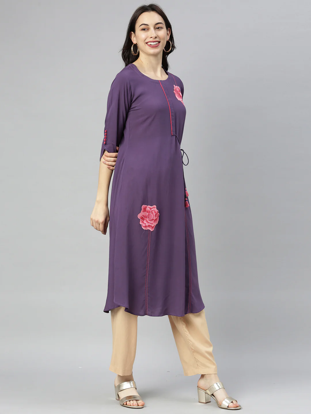 Neerus Violet Printed A Line Kurta - Image 6