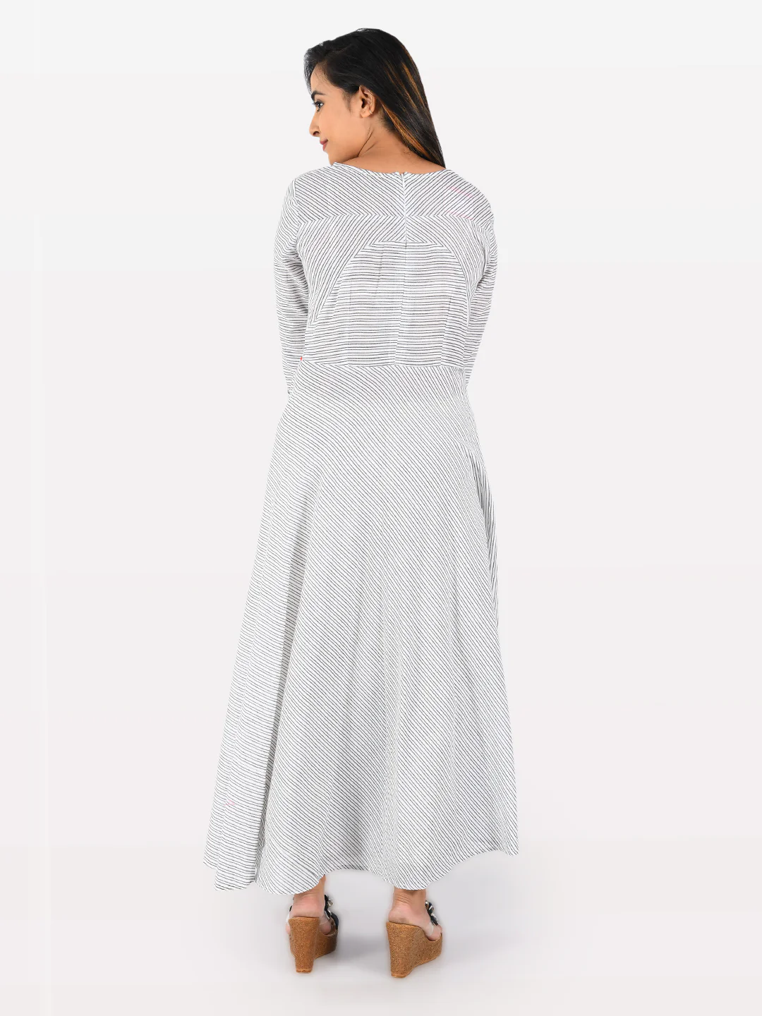 Neerus White & Black Striped Anarkali Kurta - Image 2