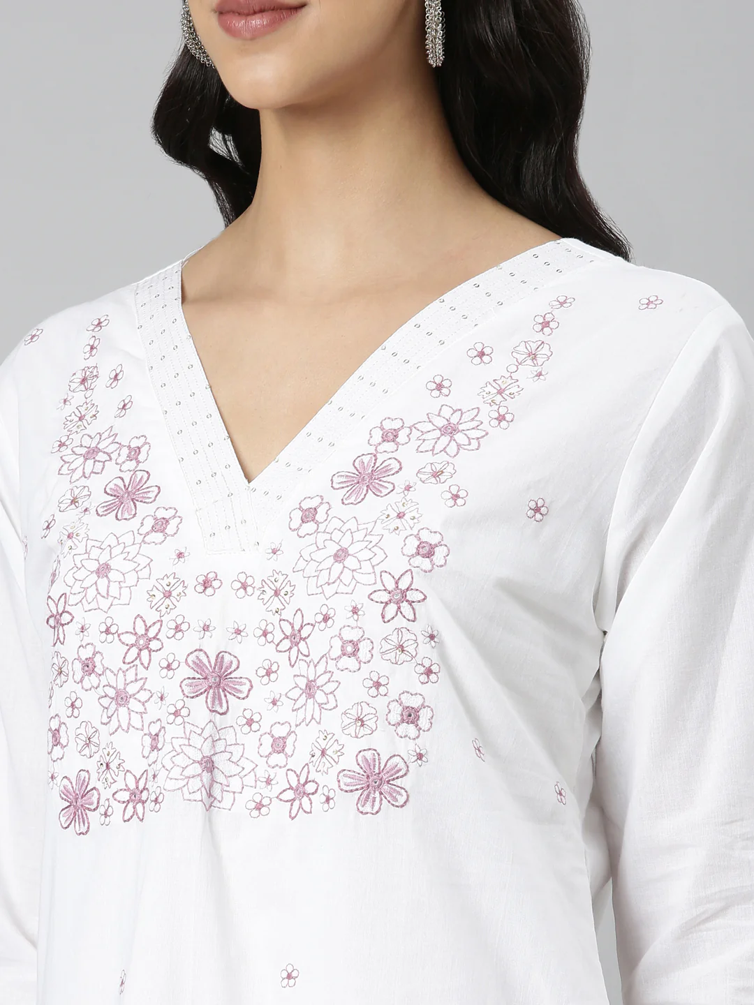 Neerus White Casual Solid Straight Kurta - Image 5