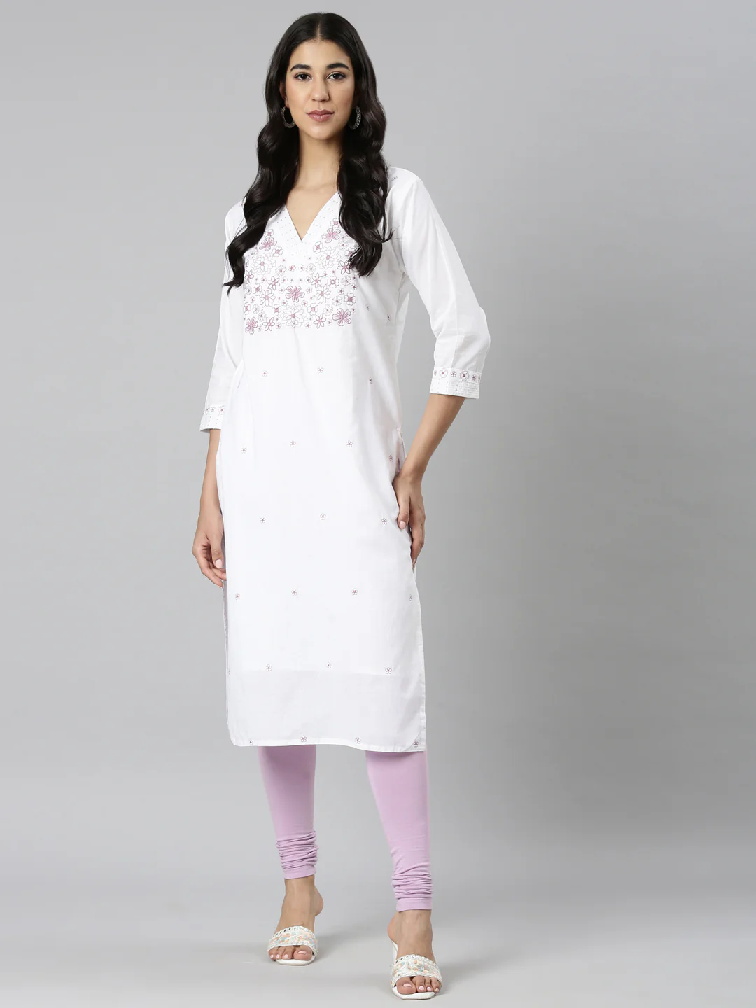 Neerus White Casual Solid Straight Kurta - Image 6