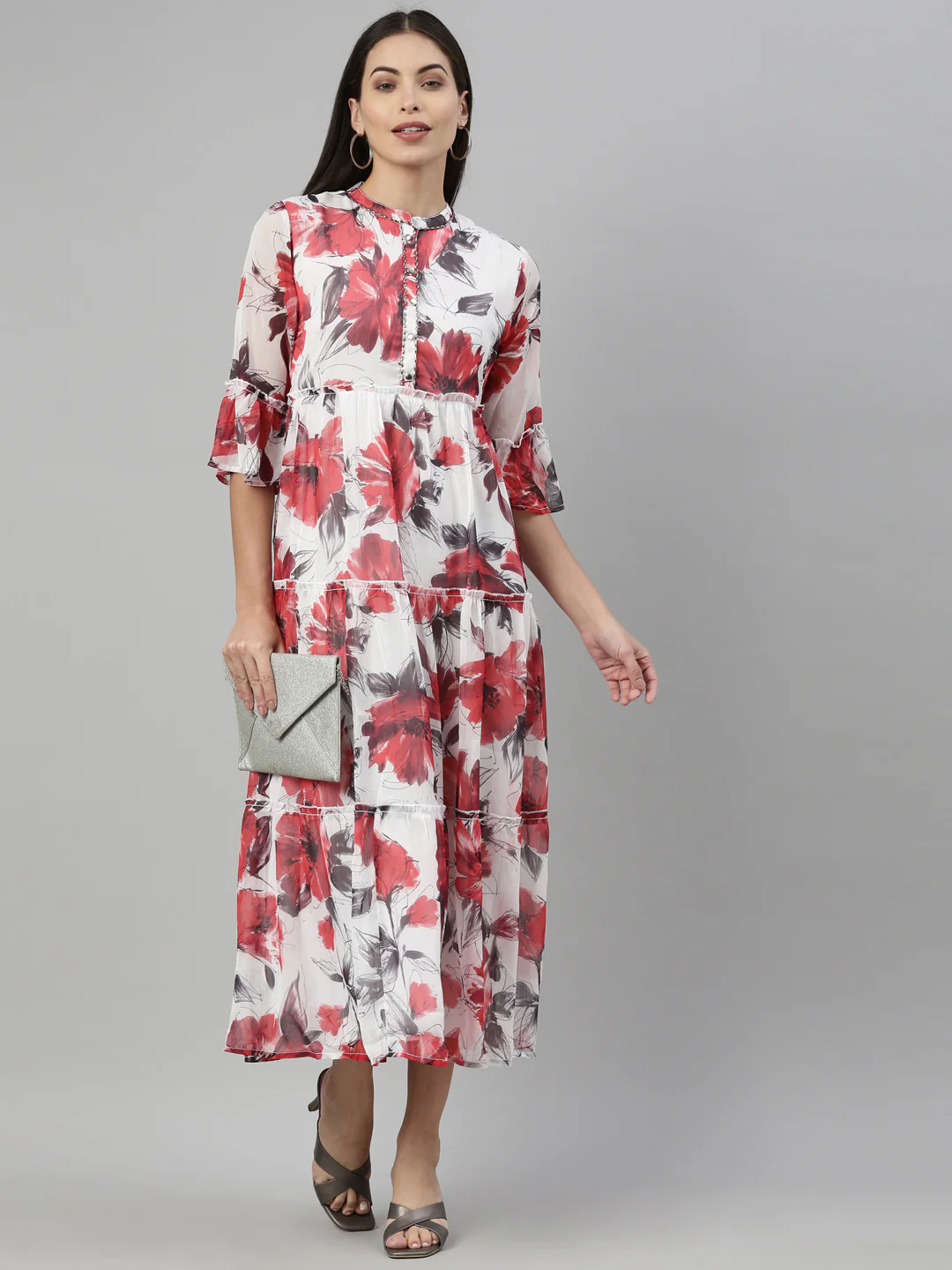Neerus White Color Chiffon Fabric Kurta - Image 5