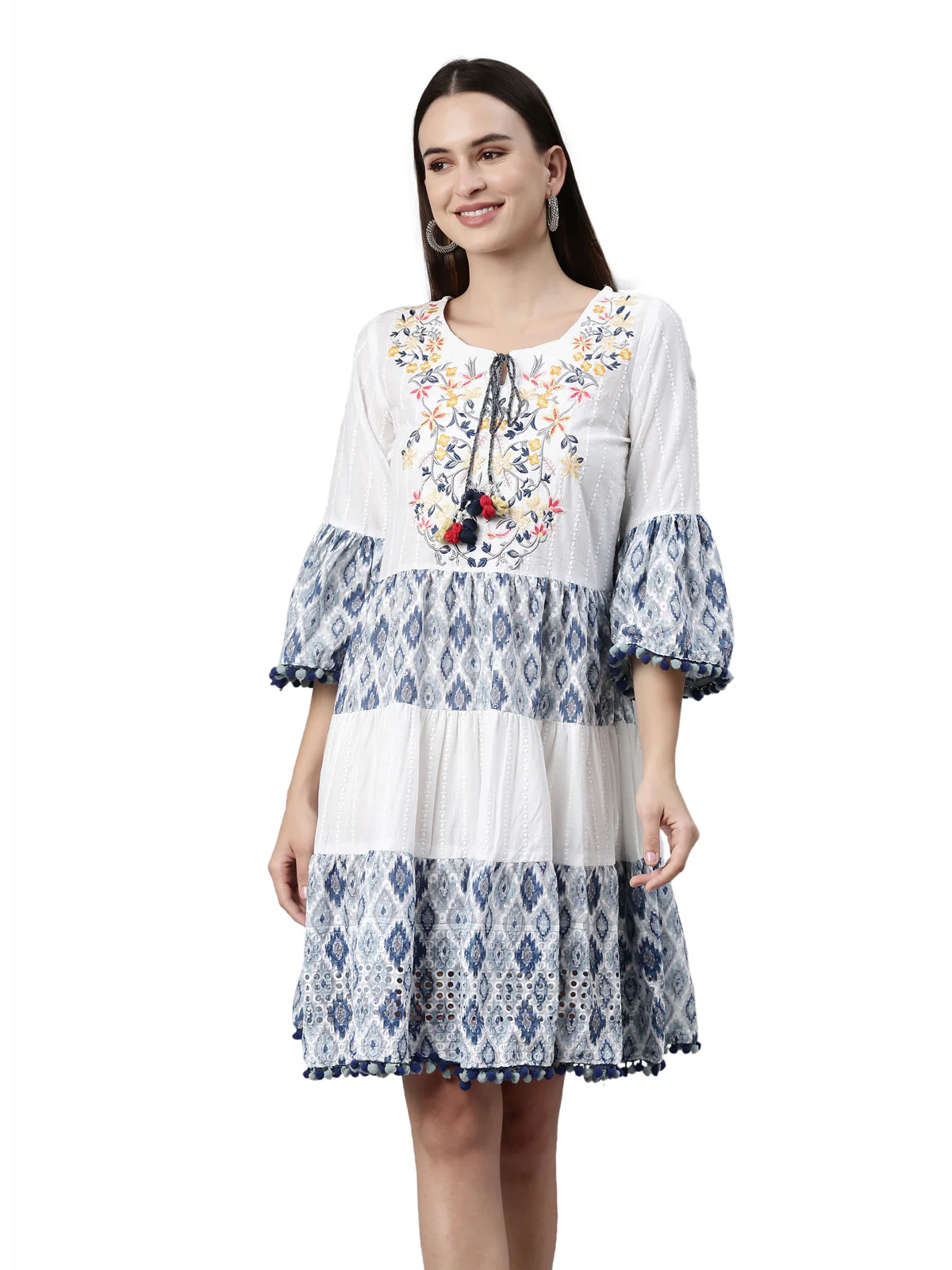 Neerus White Color Chiken Fabric Kurta