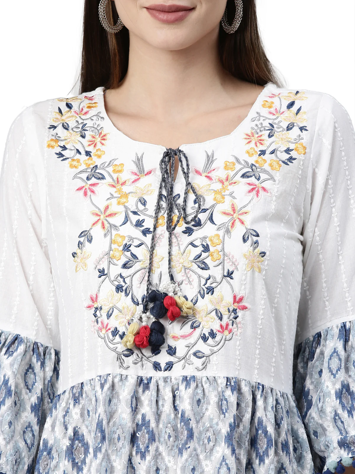 Neerus White Color Chiken Fabric Kurta - Image 2