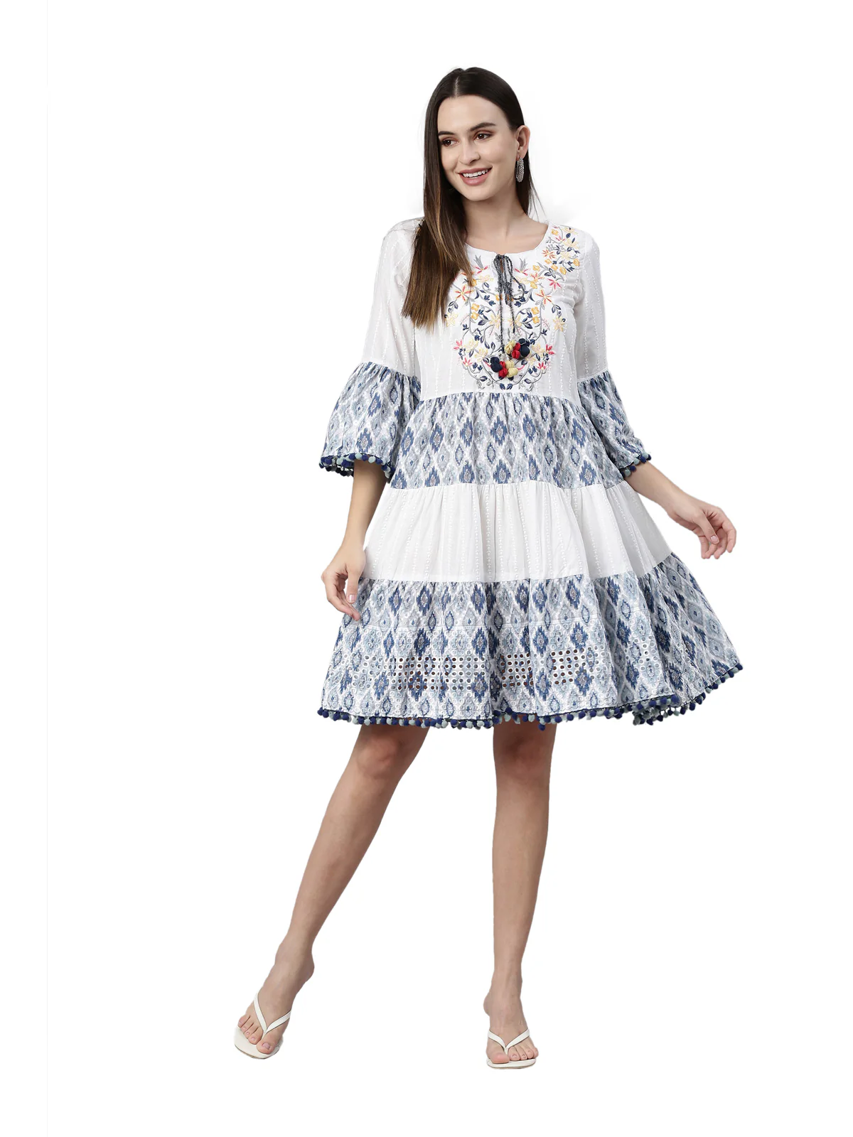 Neerus White Color Chiken Fabric Kurta - Image 6