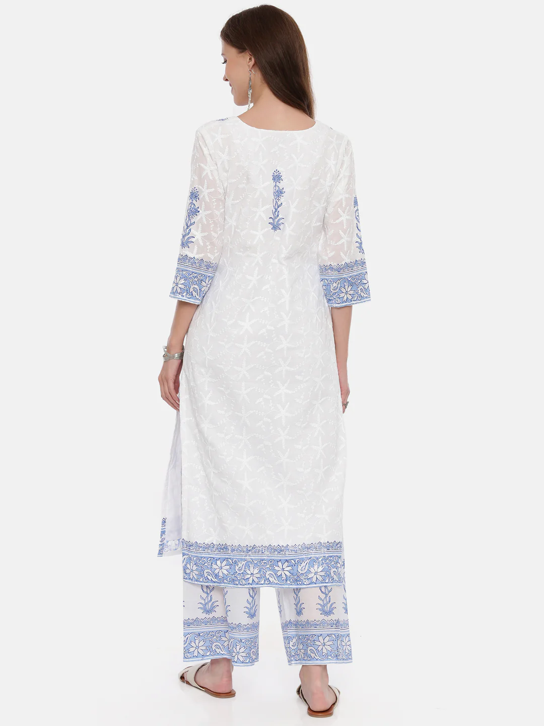Neerus White Color Cotton Fabric Full Sleeves Suit-Straight - Image 3