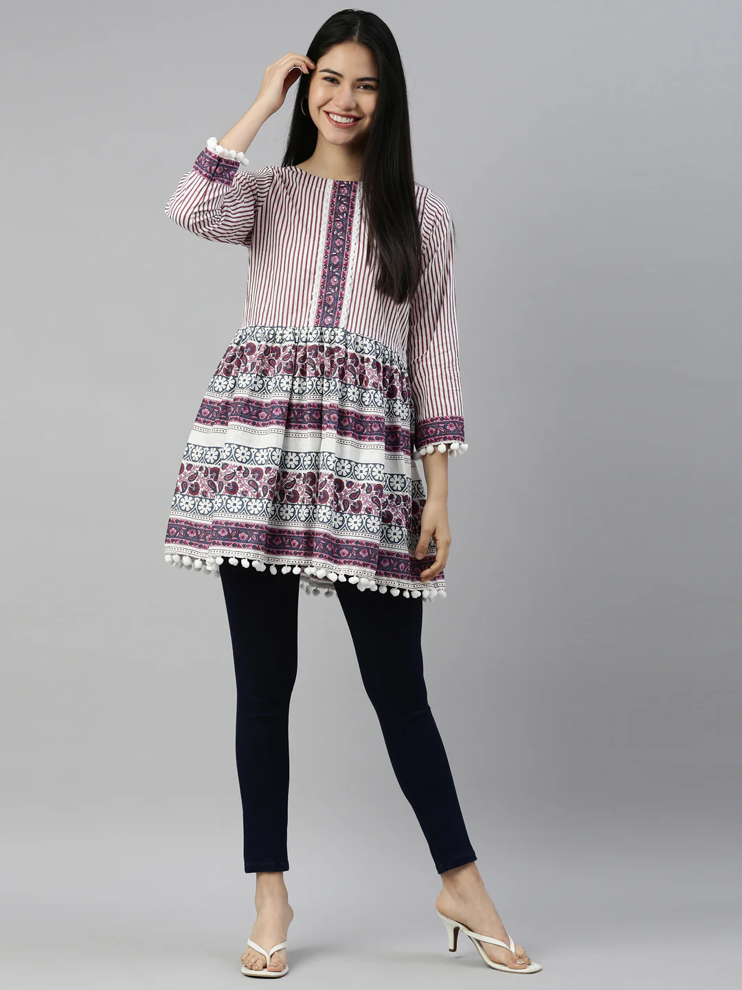 Neerus White Color Cotton Fabric Kurta