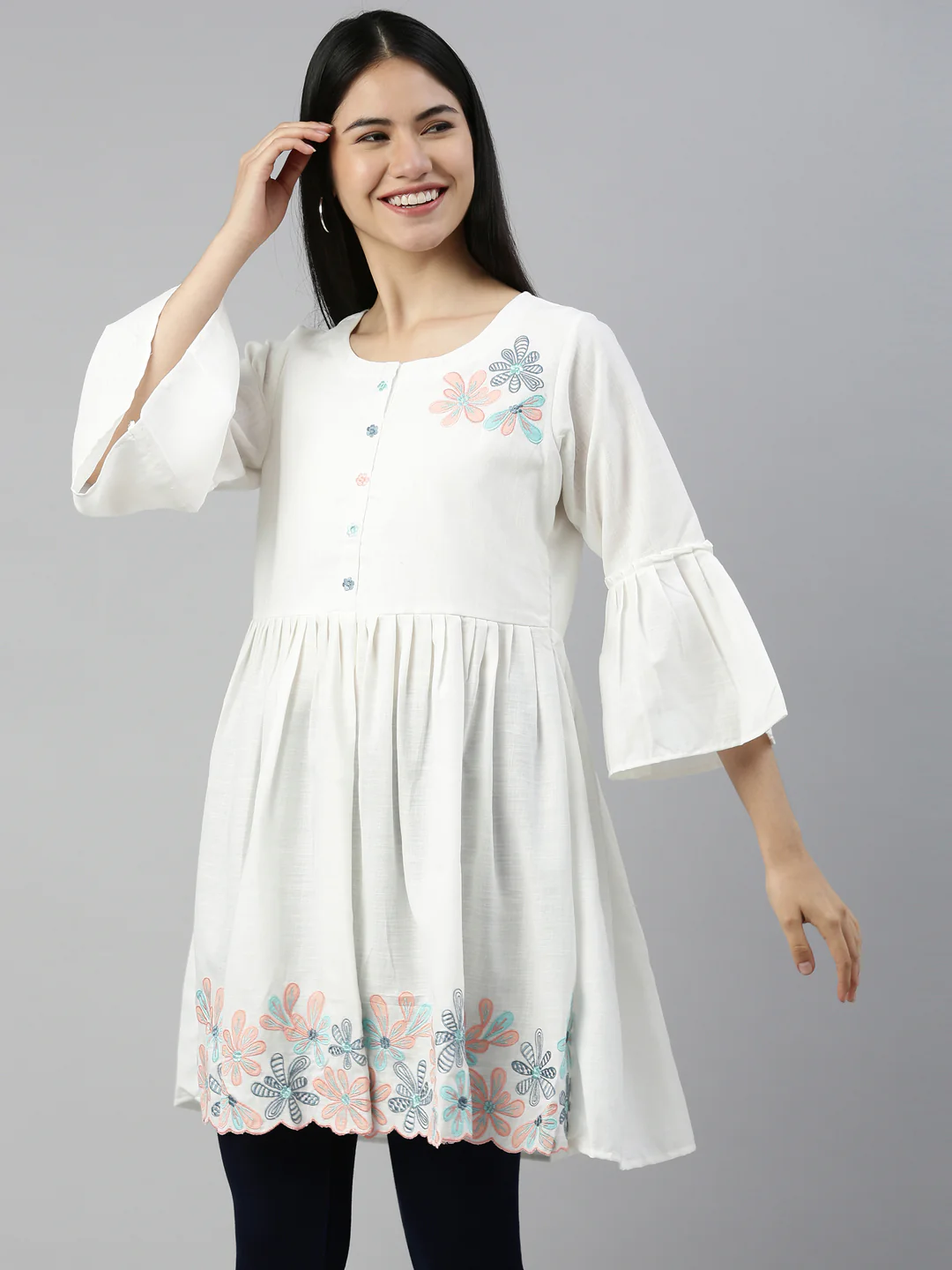 Neerus White Color Cotton Fabric Kurta - Image 2