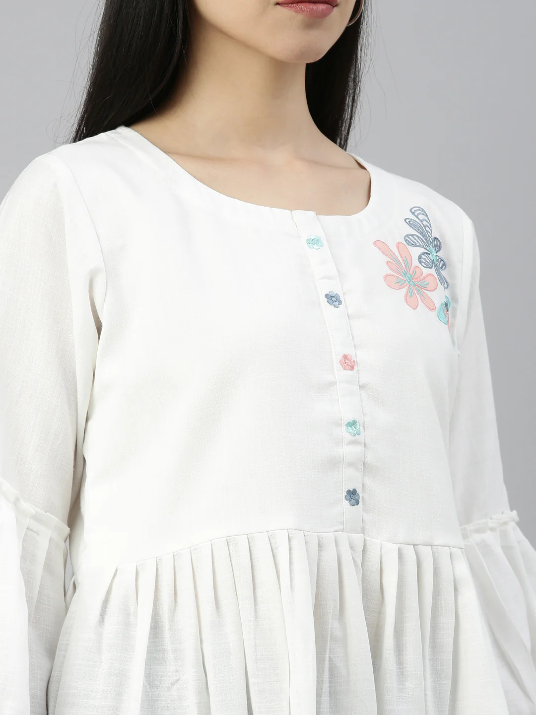 Neerus White Color Cotton Fabric Kurta - Image 6