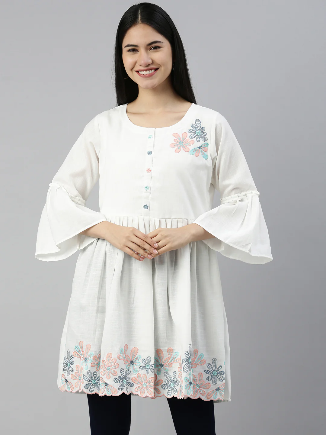Neerus White Color Cotton Fabric Kurta - Image 7