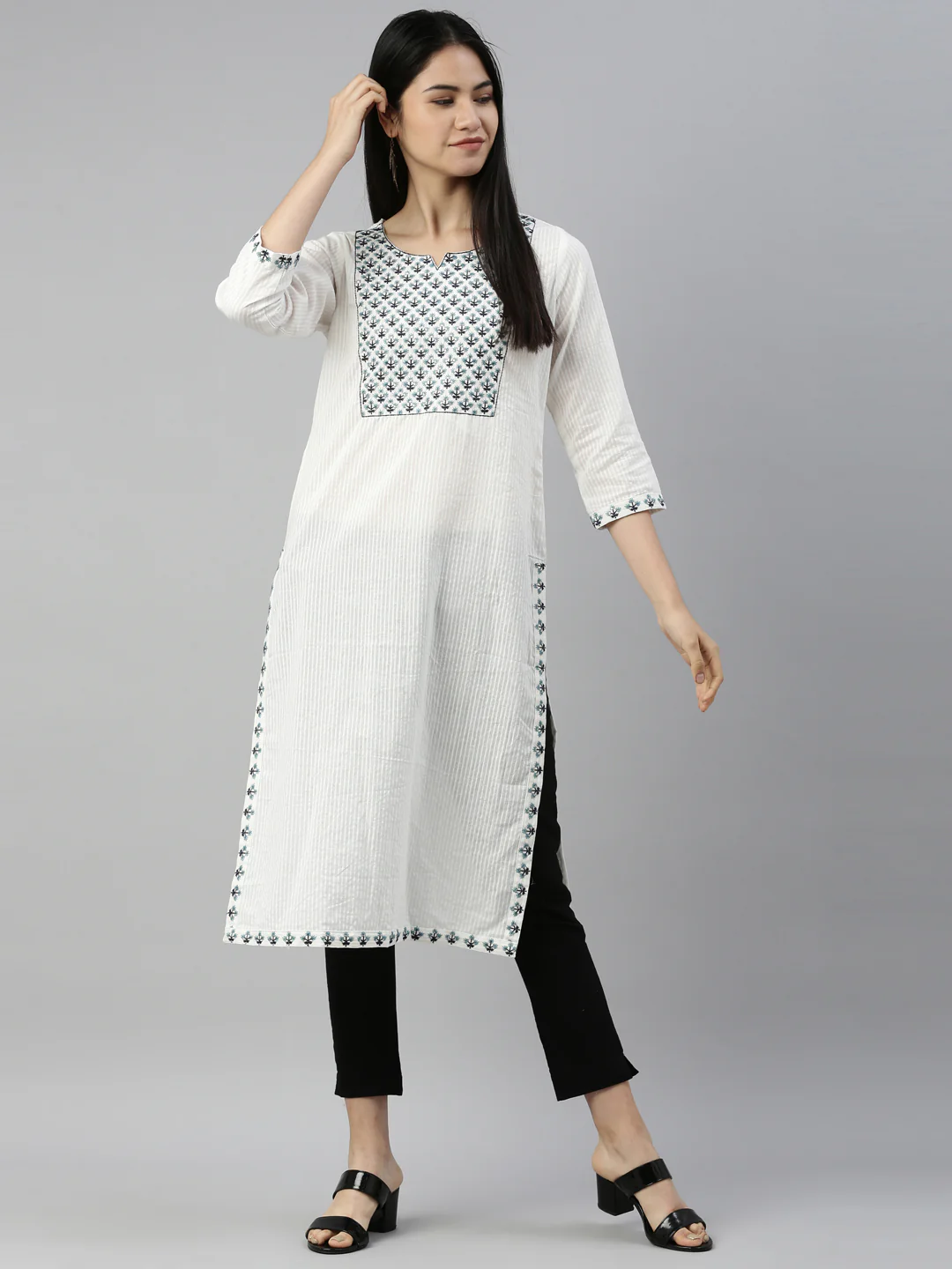 Neerus White Color Cotton Fabric Kurta - Image 5
