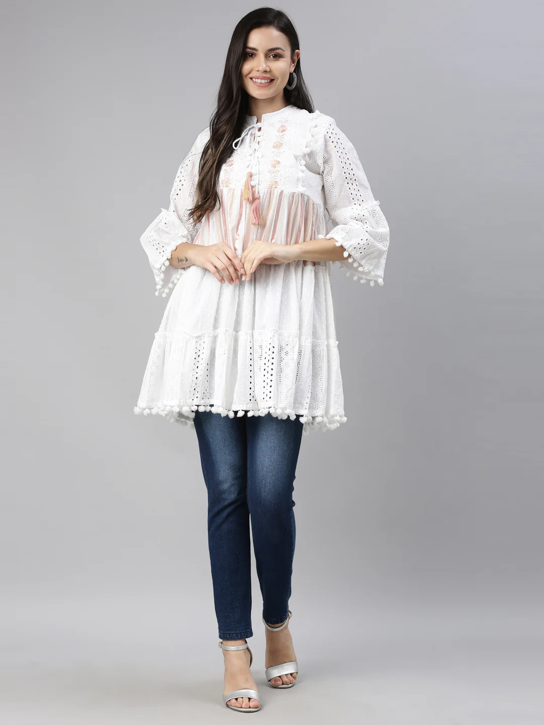 Neerus White Color Cotton Fabric Kurta
