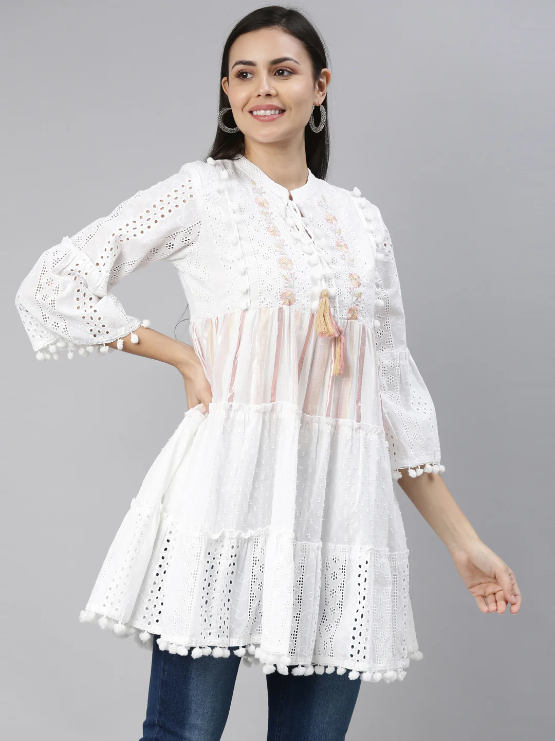 Neerus White Color Cotton Fabric Kurta - Image 3