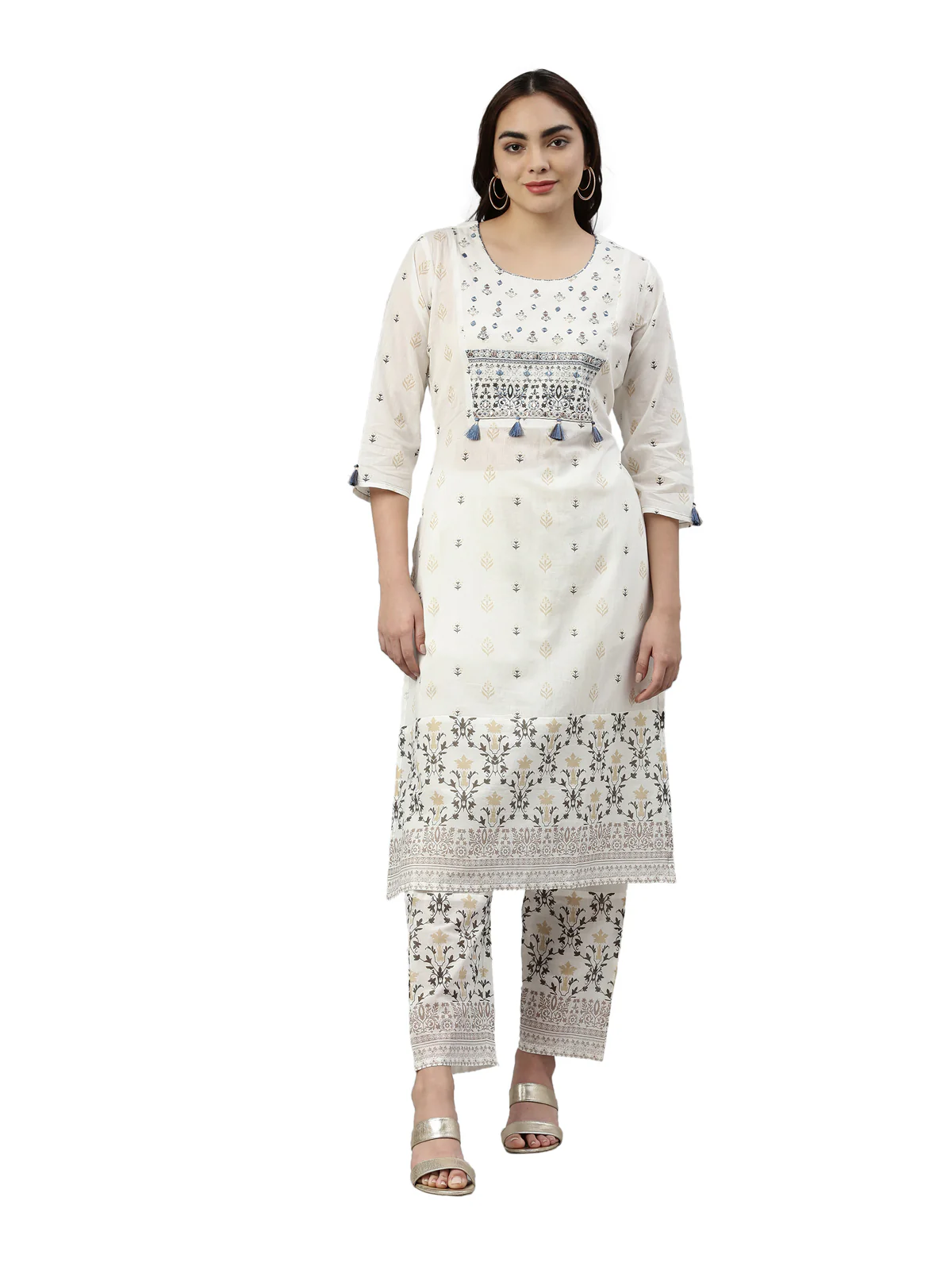 Neerus White Color Cotton Fabric Kurta Set