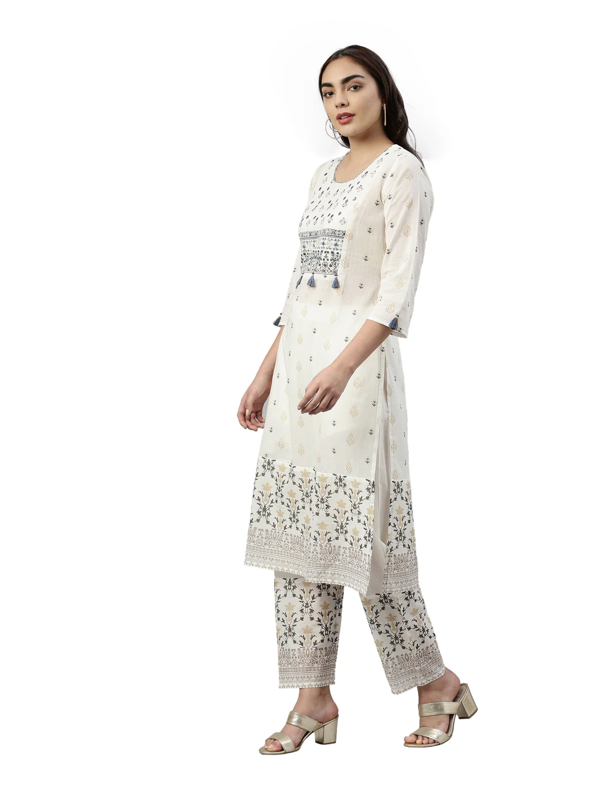 Neerus White Color Cotton Fabric Kurta Set - Image 2