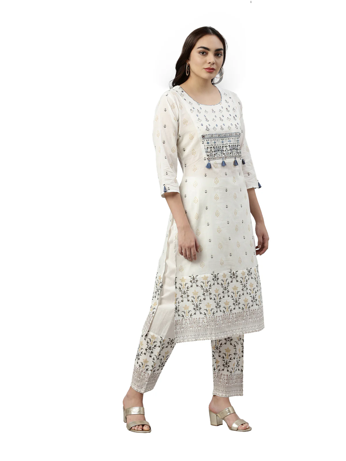 Neerus White Color Cotton Fabric Kurta Set - Image 3