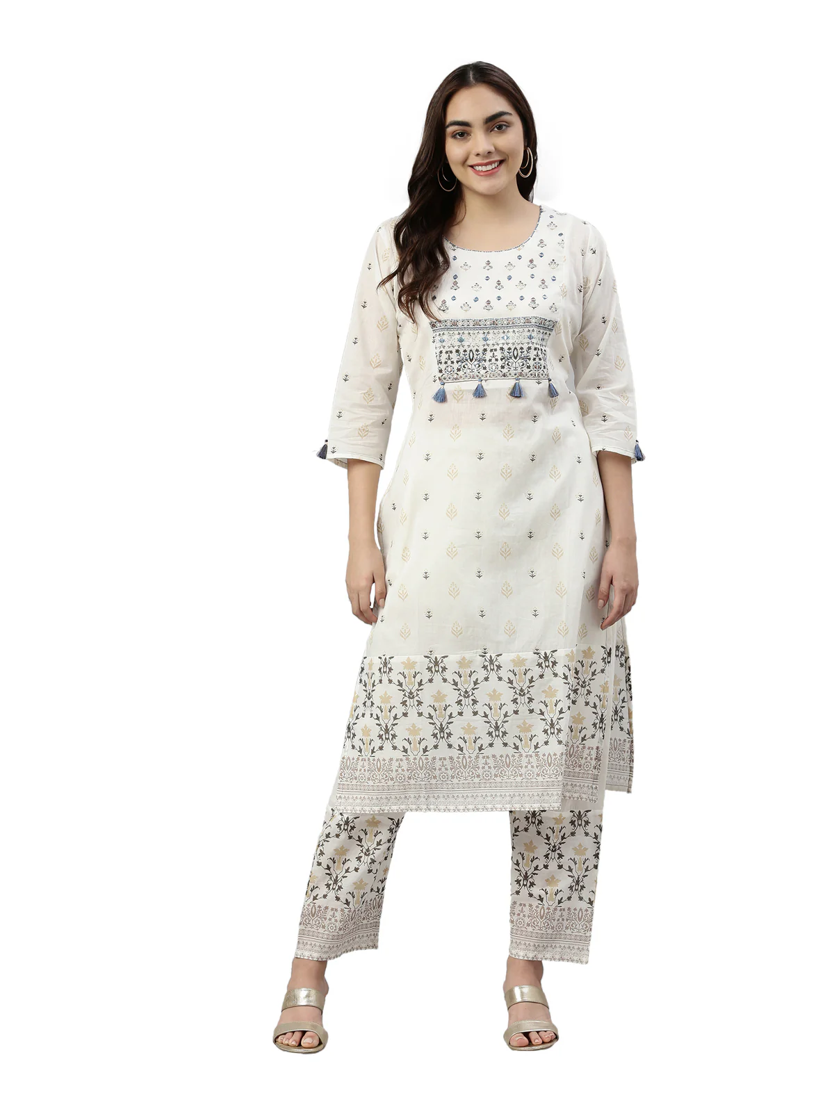 Neerus White Color Cotton Fabric Kurta Set - Image 5