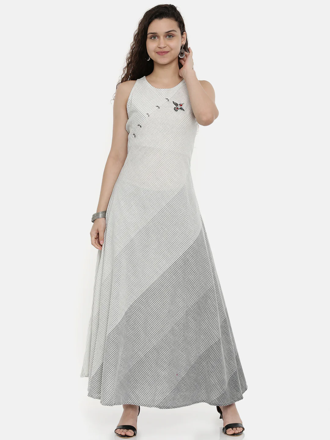 Neerus White Embellished Fit & Flare Kurta