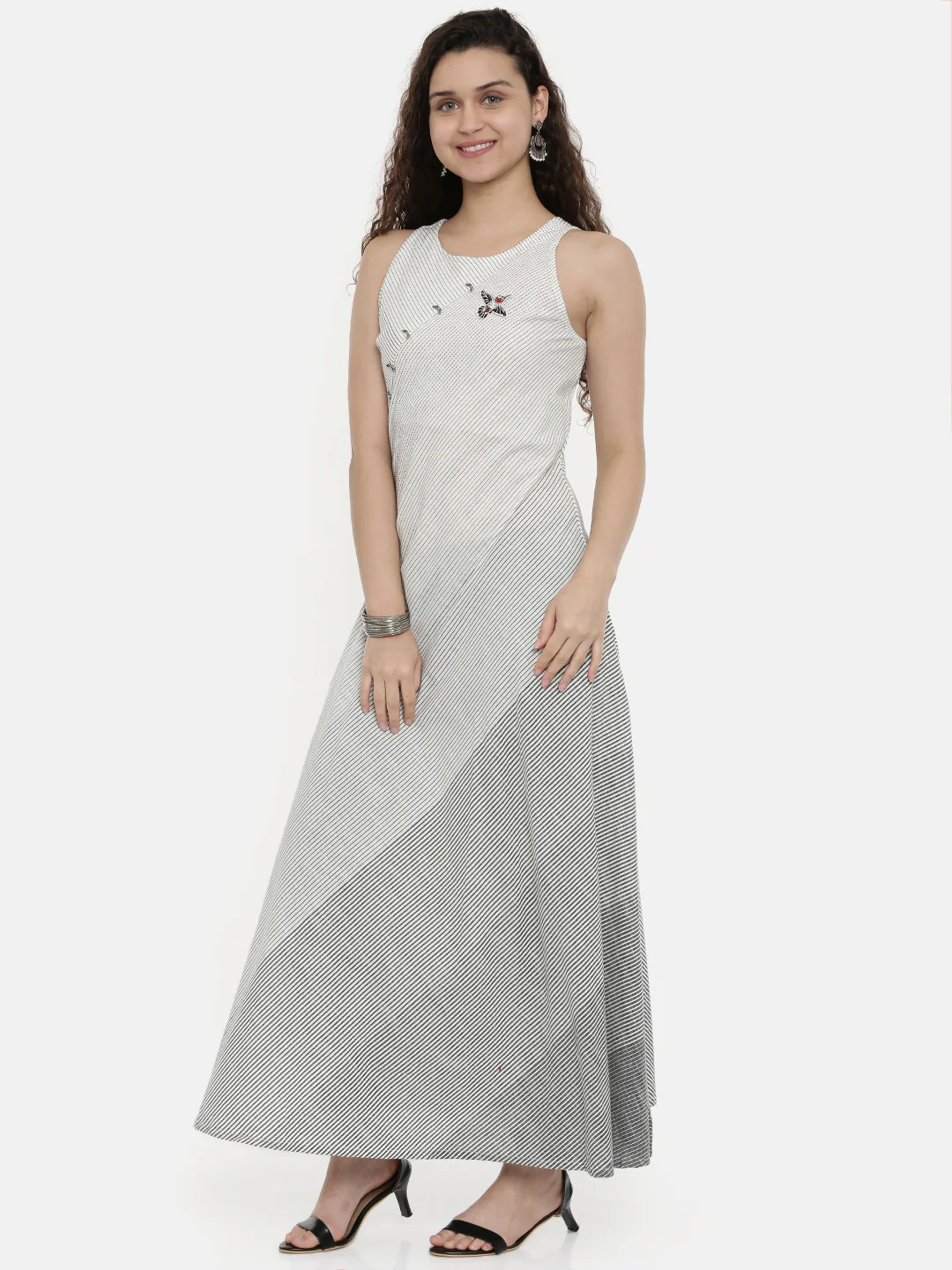 Neerus White Embellished Fit & Flare Kurta - Image 3