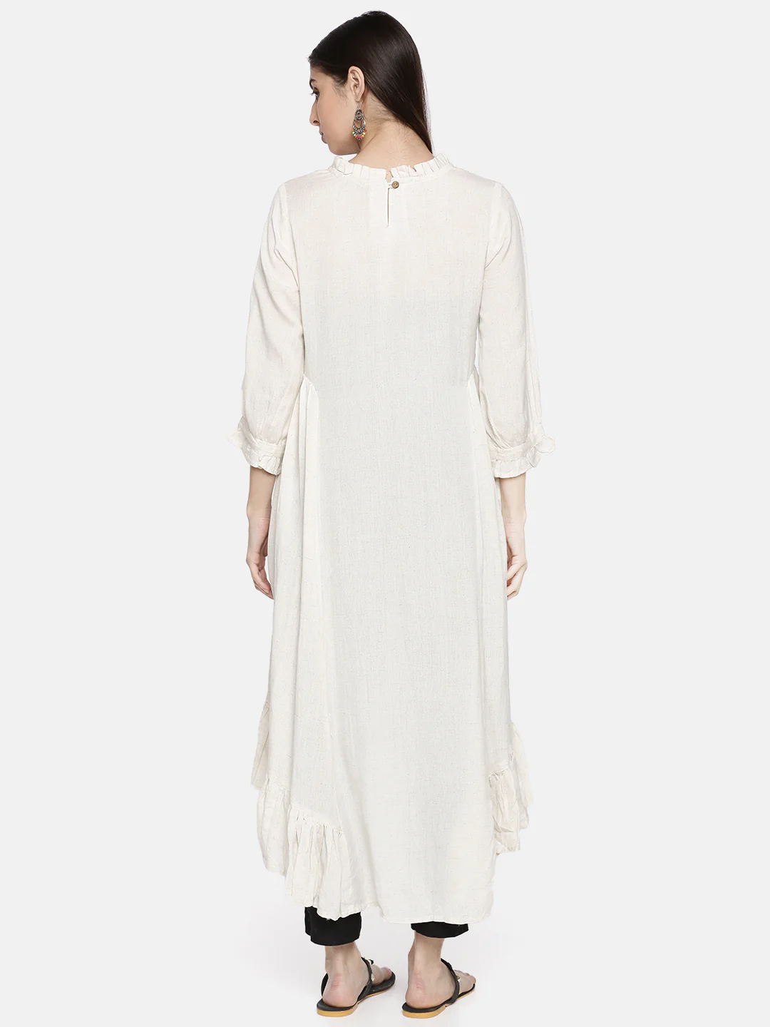 Neerus White Embroidered A Line Kurta - Image 4