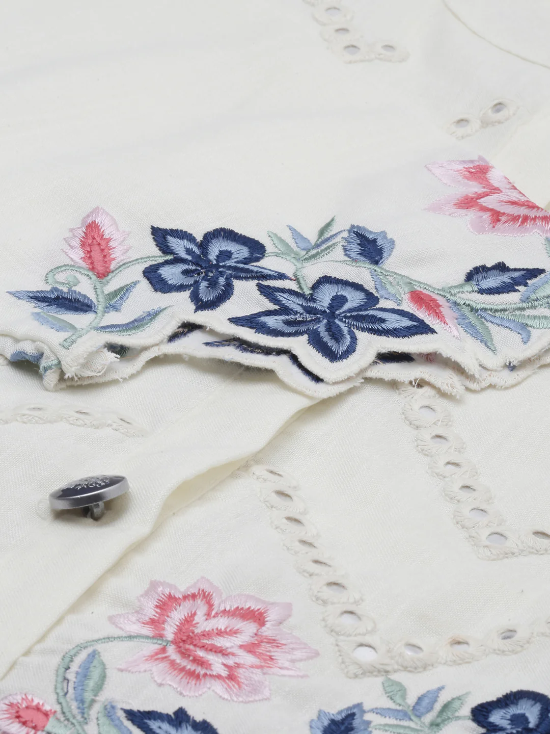 Neerus White Embroidered A Line Kurta - Image 8