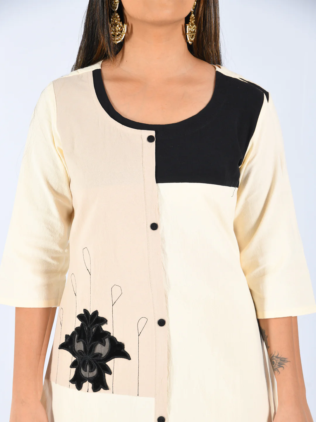 Neerus White Embroidered A Line Kurta - Image 3