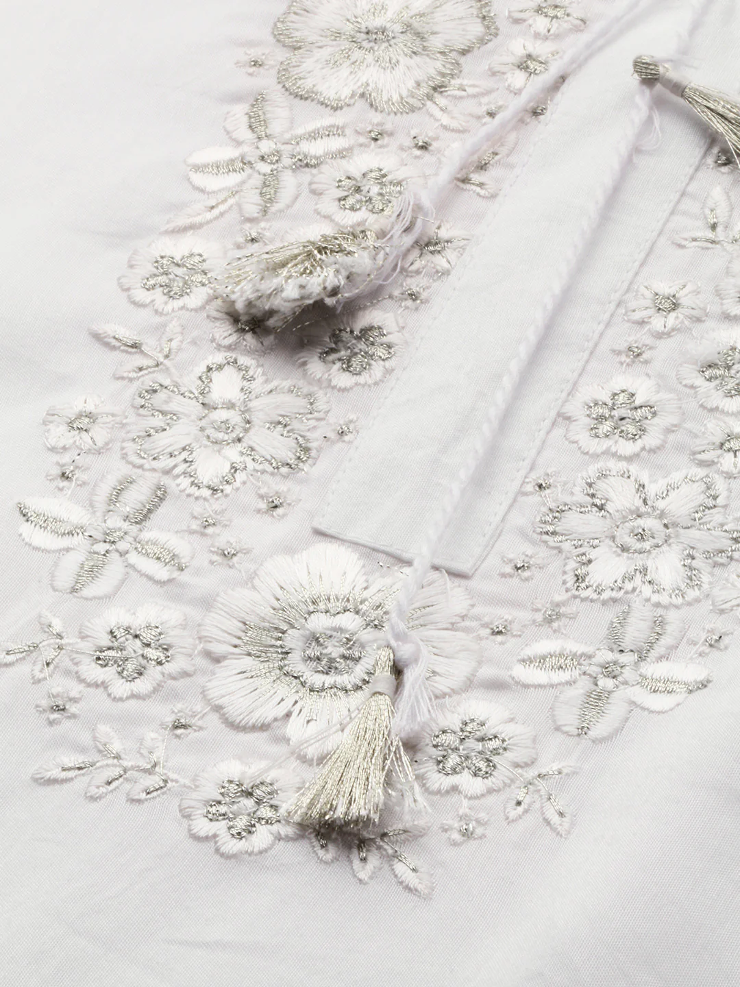 Neerus White Embroidered Double Layered Kurta - Image 2