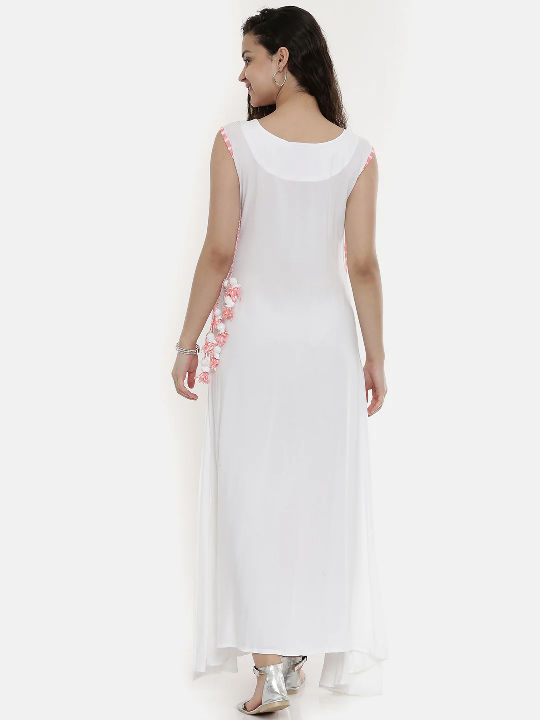 Neerus White Embroidered High Low Kurta - Image 4