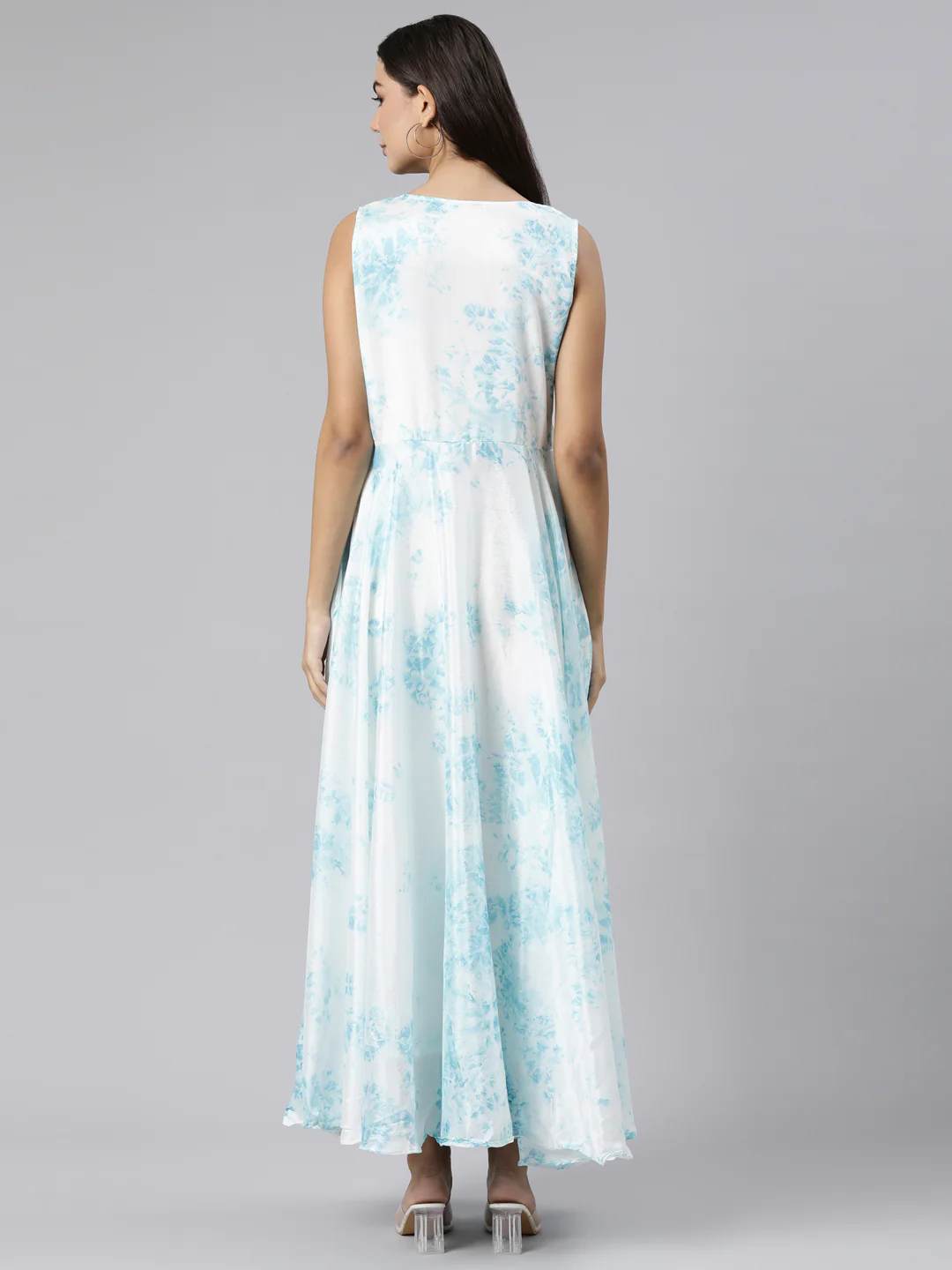 Neerus White Flared Casual Floral Dresses - Image 3