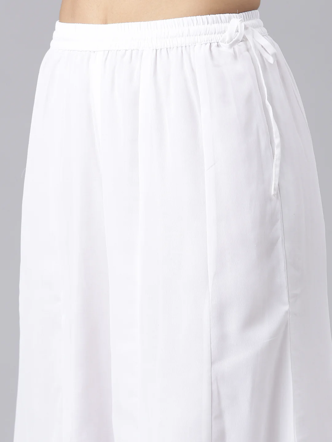 Neerus white Panelled Curved Solid Kurta and Trousers With Dupatta - Image 6
