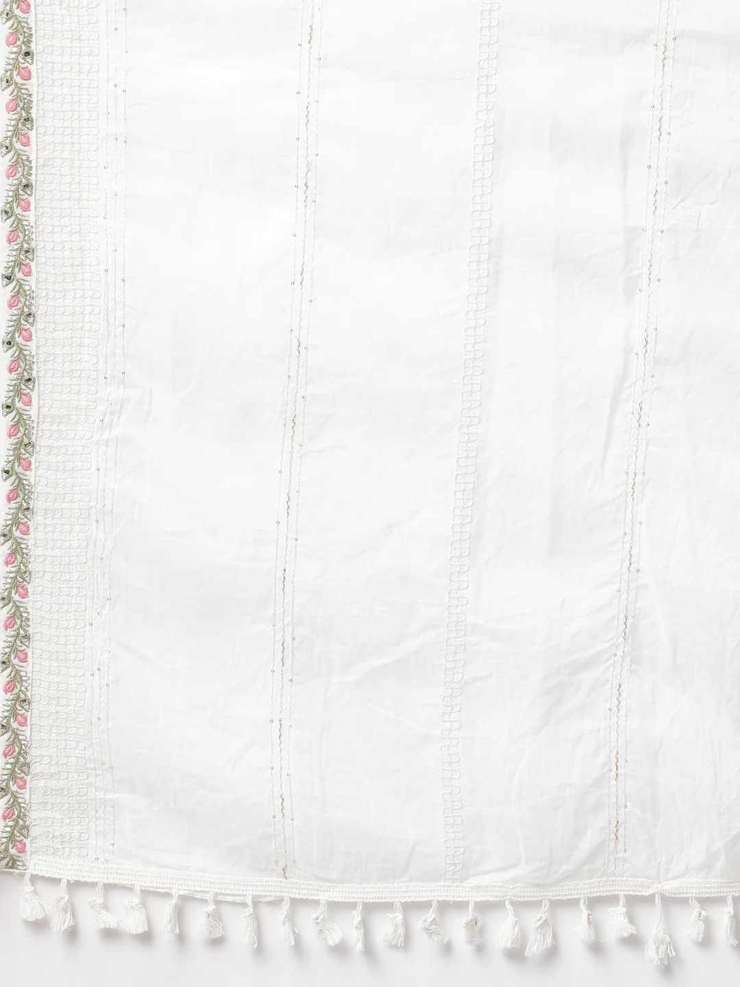 Neerus White Panelled Straight Yoke Design Kurta And Palazzos With Dupatta - Image 8